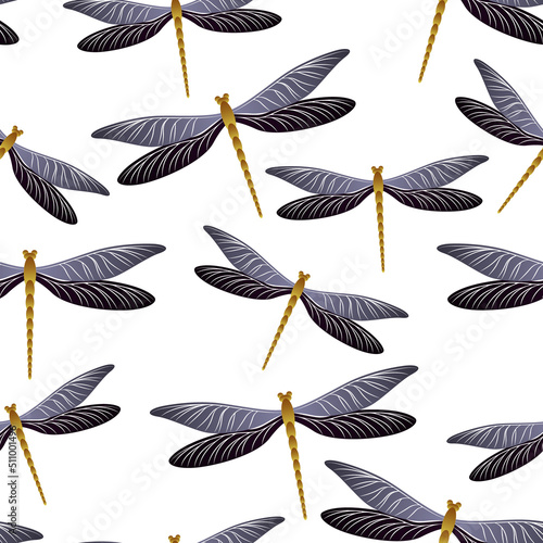 Dragonfly girlish seamless pattern. Spring clothes textile print with darning-needle insects.