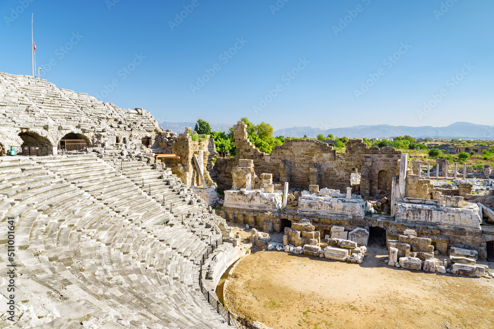 View of the ancient theatre in Side, Turkey