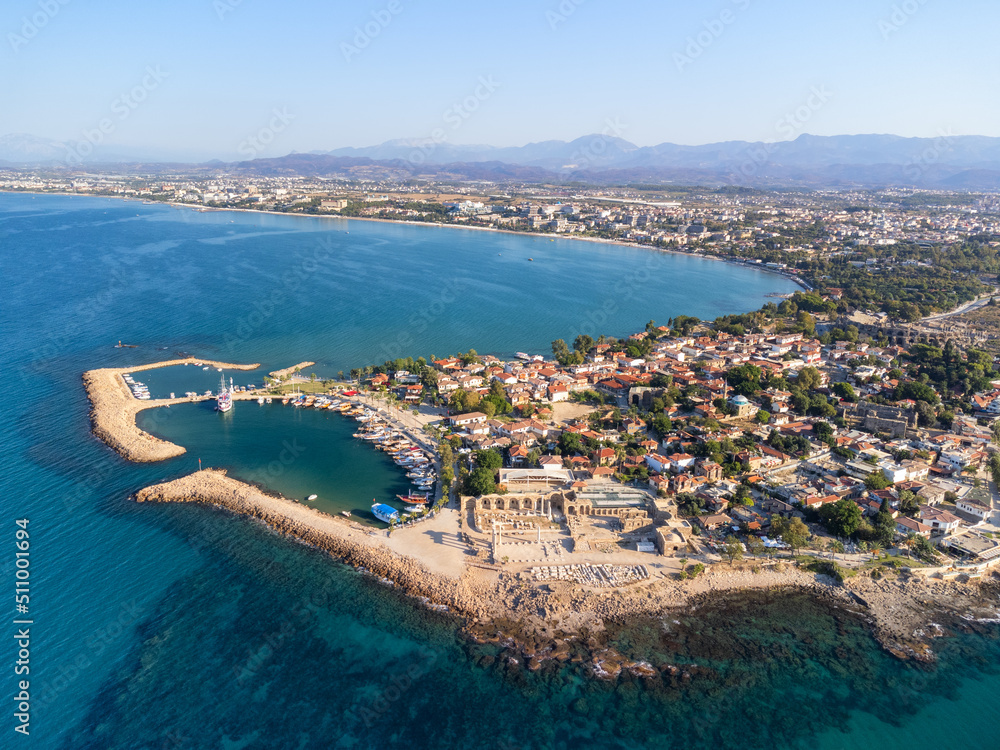 Aerial view of Side's peninsula, Turkey