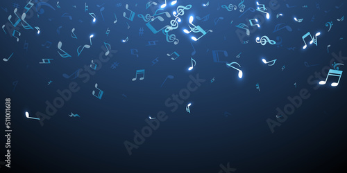 Musical notes flying vector backdrop. Sound