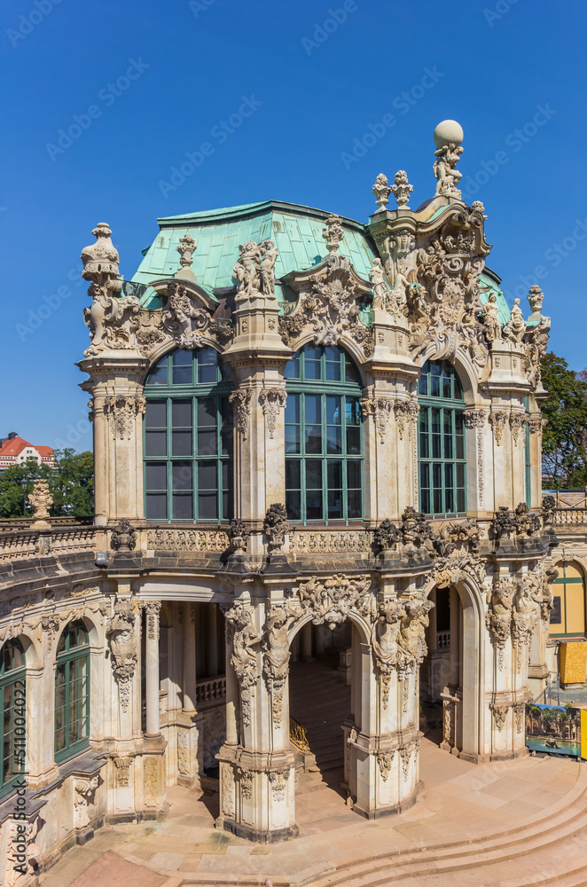 Decorated facade of the Wallpavillion at the Zwinger complex in Dresden, Germany
