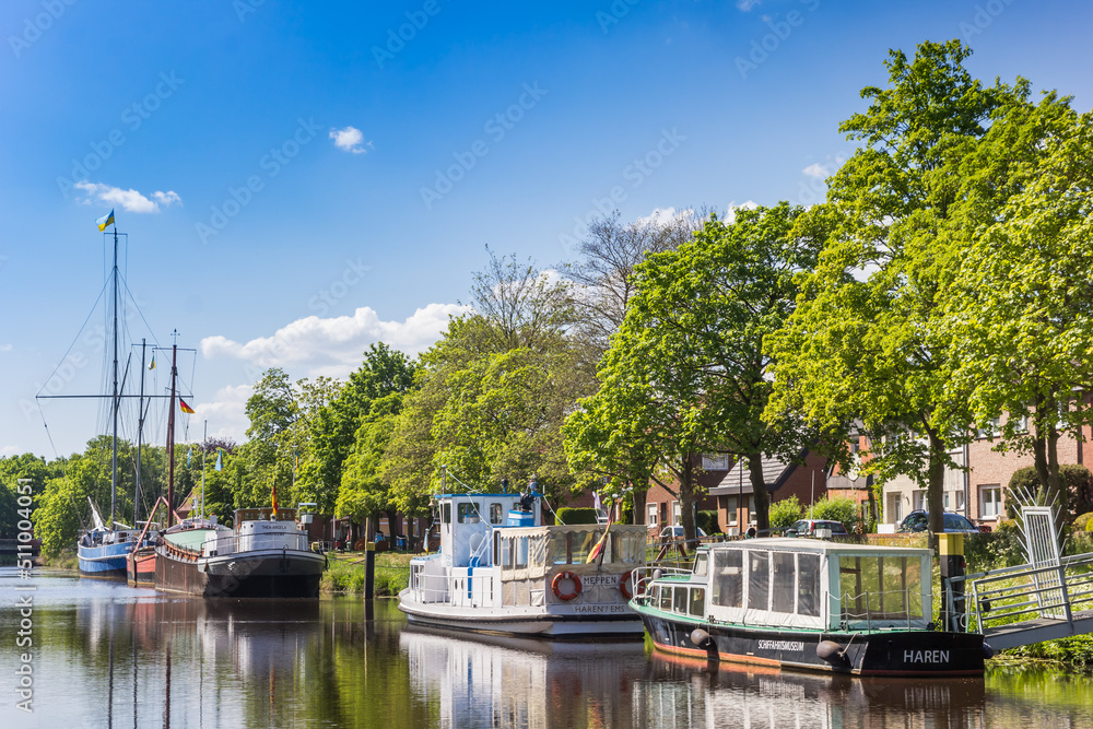 Boats at the quayside of the canal in Haren, Germany