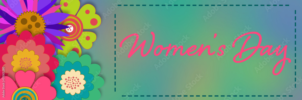 Womens Day text written over floral background.
Womens Day text written over floral background.