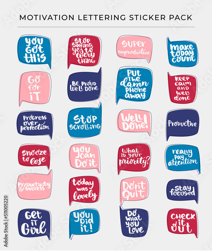 Productivity and motivation lettering sticker pack