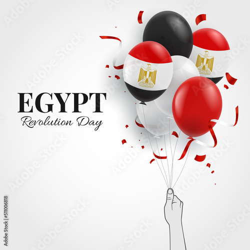 Vector Illustration of Revolution Day Egypt. Hand with balloons.
