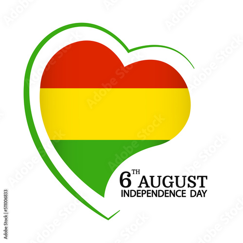 Vector Illustration of  Bolivia Independence Day. Bolivian flag in heart shaped
