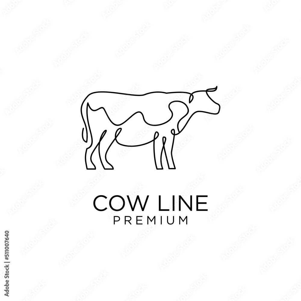 Fototapeta premium Cow farm line mono single drawing logo icon design template