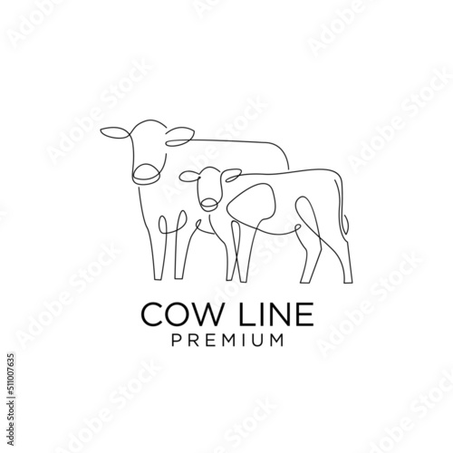 Cow farm line mono single drawing logo icon design template