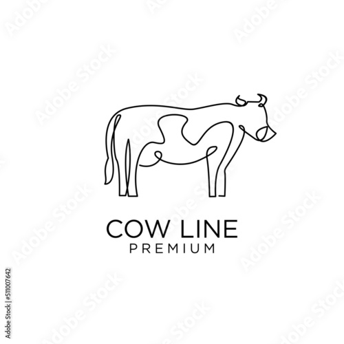 Cow farm line mono single drawing logo icon design template