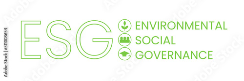 ESG environmental social corporate governance banner isolated on white. ESG business symbol sign icon, sustainable development growth goals (SDG), ecologically sustainable company strategy Flat vector