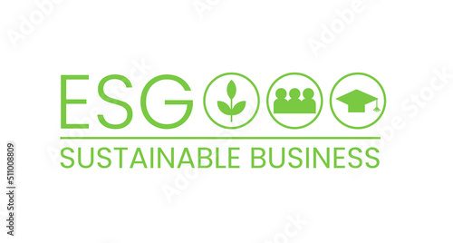 ESG sustainable business logo symbol sign icon isolated on white. Environmental social corporate governance. Sustainable development growth goals (SDG) concept. Green eco friendly business label.