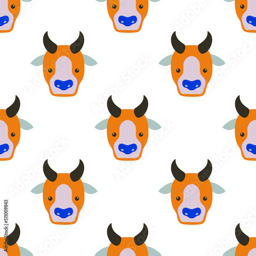 Bull head seamless pattern. Cattle head seamless pattern. Vector illustration