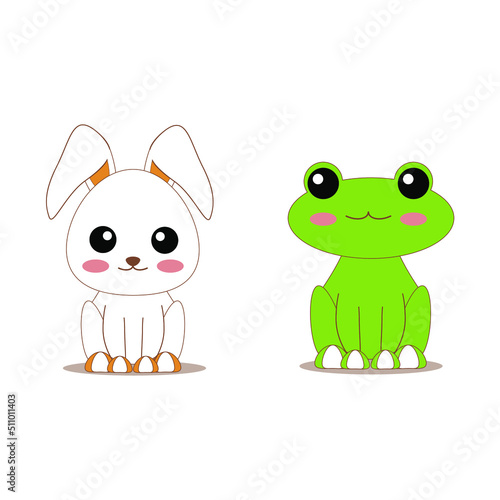 Character cartoon design. Kawaii rabbit, frog character. Vector illustration.