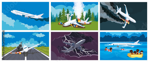 Airplane accident vector illustration.