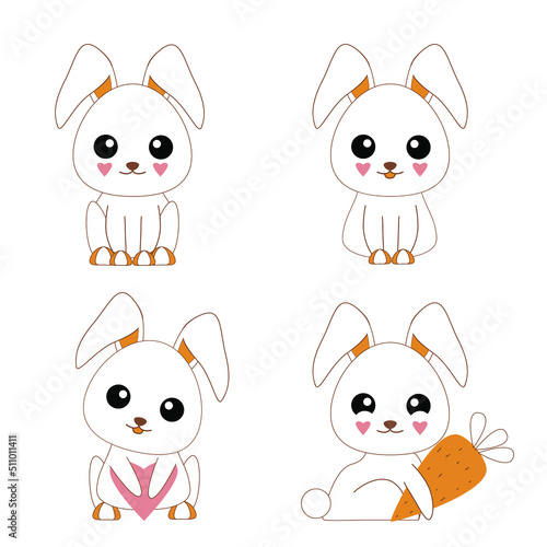 Character cartoon design. Kawaii rabbit character. Vector illustration.