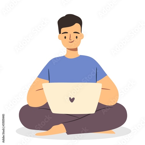 Freelancer man sitting with a laptop.