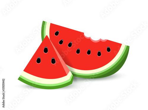 Realistic illustration of triangular watermelon slices. Vector piece watermelon.