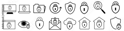 Computer protection vector icon set. Cyber security illustration symbol, computer security sign or logo.