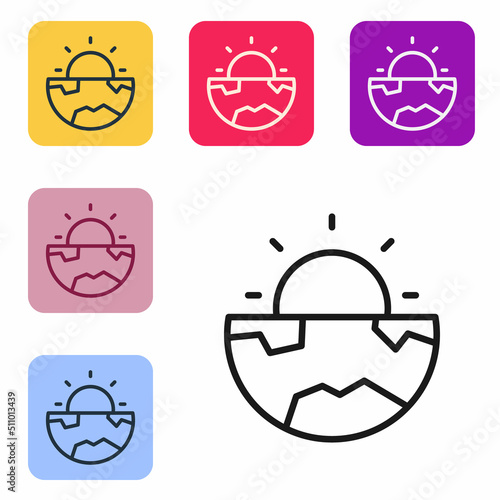 Black line Earth core structure crust icon isolated on white background. Set icons in color square buttons. Vector