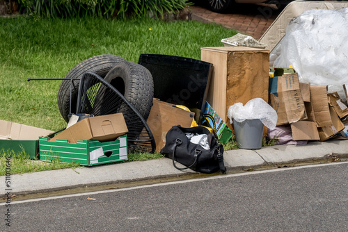 Household miscellaneous rubbish items put on the street for council bulk waste collection photo