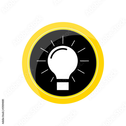 Light bulb on round button badge. Vector icon for quick tip, ideas, problem solution, did you know and fun fact template. Flat design cartoon style illustration.