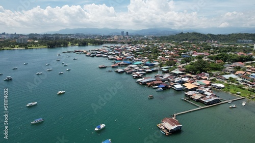 Kota Kinabalu  Sabah Malaysia     June 15  2022  The Tanjung Aru Beach  Fisherman Village and Shangri-La Hotel