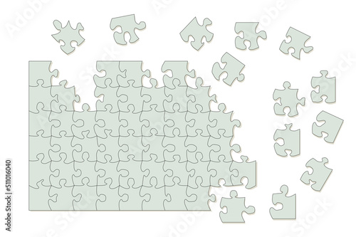 Puzzle Spiel Lösung, fertig stellen bzw. Zusammen fügen,
Vektor Illustration isoliert auf weißem Hintergrund
