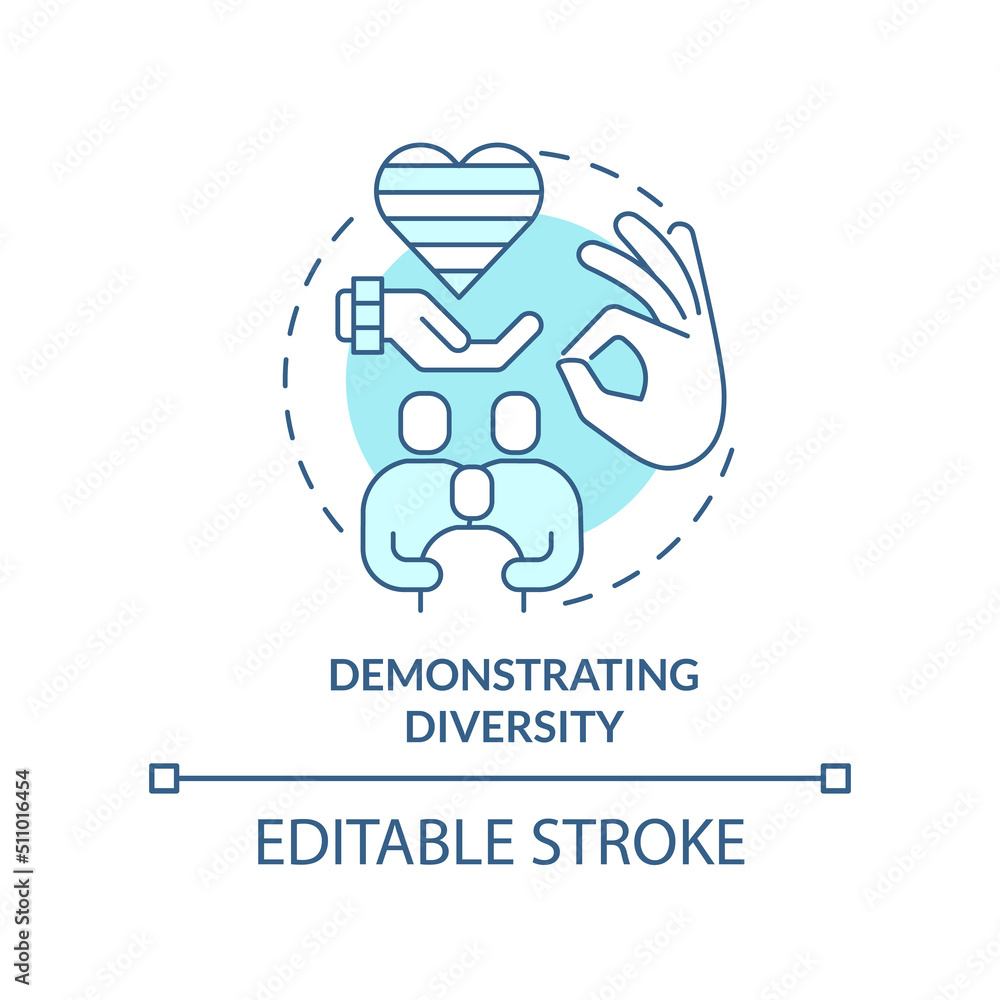 Demonstrating diversity turquoise concept icon. Benefit of same-sex parenting abstract idea thin line illustration. Isolated outline drawing. Editable stroke. Arial, Myriad Pro-Bold fonts used Demonstrating diversity turquoise concept icon. Benefit of same-sex parenting abstract idea thin line illustration. Isolated outline drawing. Editable stroke. Arial, Myriad Pro-Bold fonts used