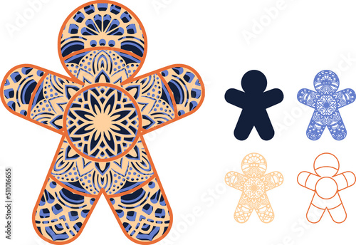 Mandala design. This design consists of several layers. You can change the color and size of the design. Cut each layer and glue together.