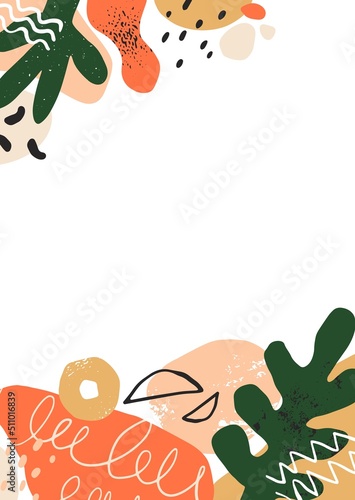 Modern card design with abstract creative doodle shapes, leaf. Trendy vertica...