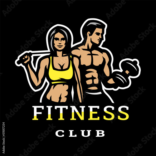 Man and woman, fitness club logo. Vector illustration.