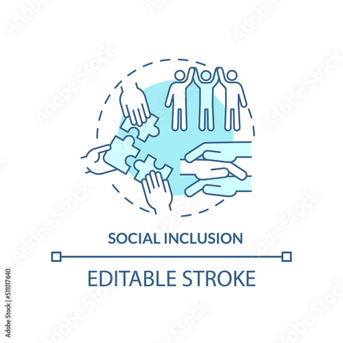 Social inclusion turquoise concept icon. Equal opportunities in society. LGBT program abstract idea thin line illustration. Isolated outline drawing. Editable stroke. Arial, Myriad Pro-Bold fonts used
