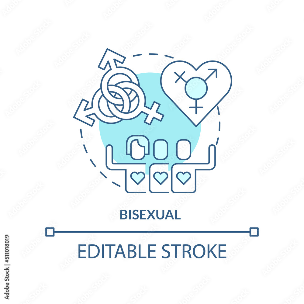 Fototapeta premium Bisexual turquoise concept icon. Sexual attraction to males and females. LGBT member abstract idea thin line illustration. Isolated outline drawing. Editable stroke. Arial, Myriad Pro-Bold fonts used