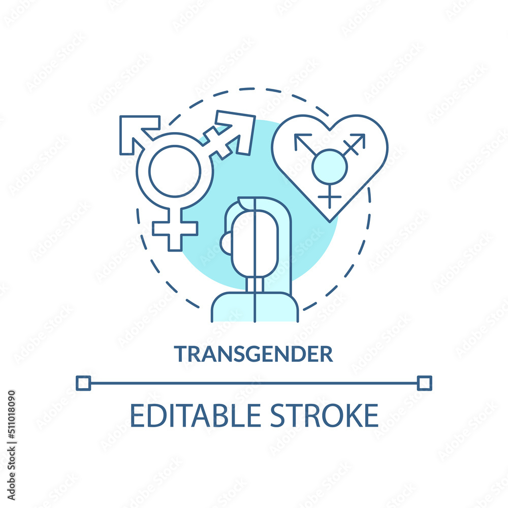 Transgender turquoise concept icon. Gender identity differs from sex. LGBT member abstract idea thin line illustration. Isolated outline drawing. Editable stroke. Arial, Myriad Pro-Bold fonts used Transgender turquoise concept icon. Gender identity differs from sex. LGBT member abstract idea thin line illustration. Isolated outline drawing. Editable stroke. Arial, Myriad Pro-Bold fonts used