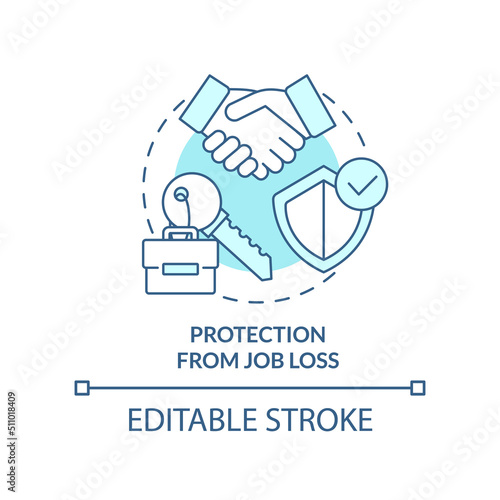 Protection from job loss turquoise concept icon. Workplace. Dealing with lgbt issue abstract idea thin line illustration. Isolated outline drawing. Editable stroke. Arial, Myriad Pro-Bold fonts used