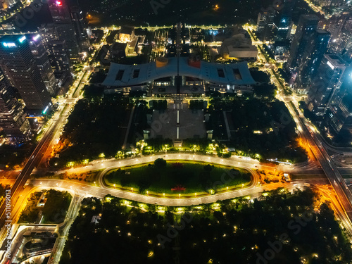 Aerial view of landscape at night in Shenzhen city,China