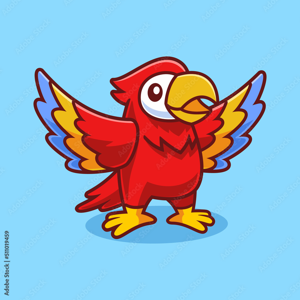 Fototapeta premium Cute Parrot Cartoon flap Wings