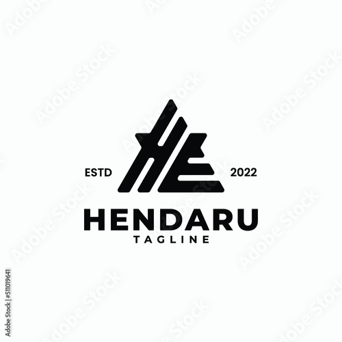 Triangle initials monogram logo with letter HE, H and E