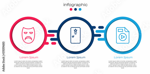Set line Drama theatrical mask, Backstage and AVI file document. Business infographic template. Vector