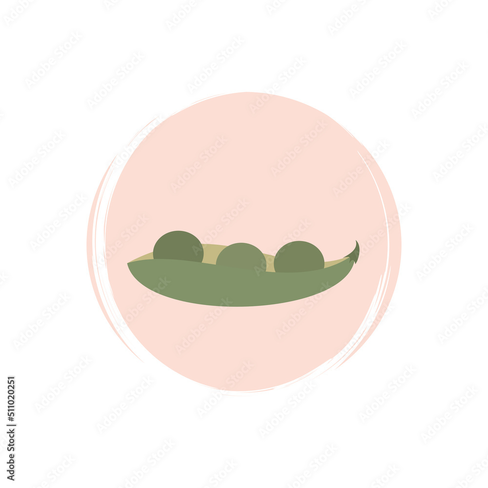 Cute logo or icon vector with peas vegetables illustration on circle with brush texture, for social media story and highlight Cute logo or icon vector with peas vegetables illustration on circle with brush texture, for social media story and highlight
