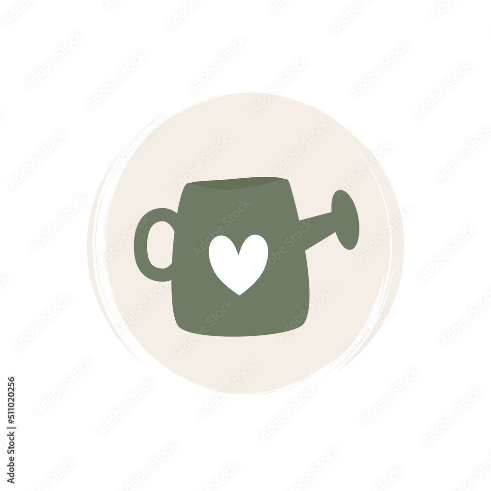 Cute logo or icon vector with watering can illustration on circle with brush texture, for social media story and highlight Cute logo or icon vector with watering can illustration on circle with brush texture, for social media story and highlight