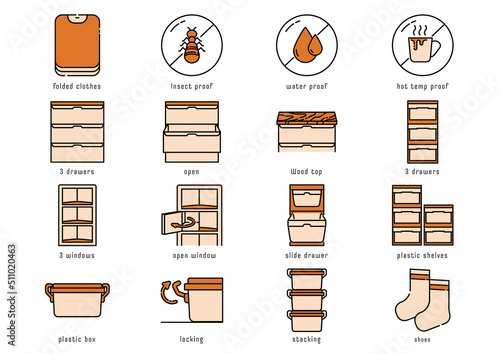 plastic storage icon set
