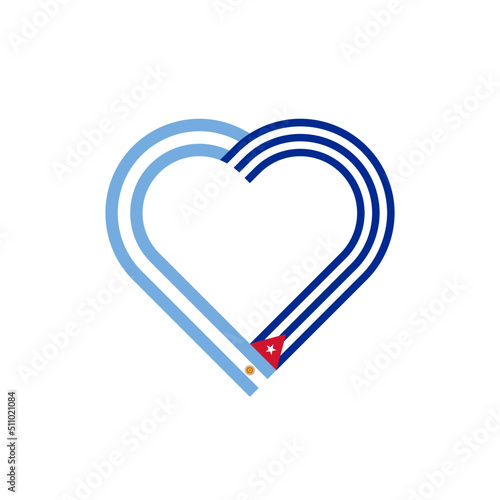 unity concept. heart ribbon icon of argentina and cuba flags. vector illustration isolated on white background