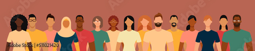 Diverse people group. Flat design vector illustration.