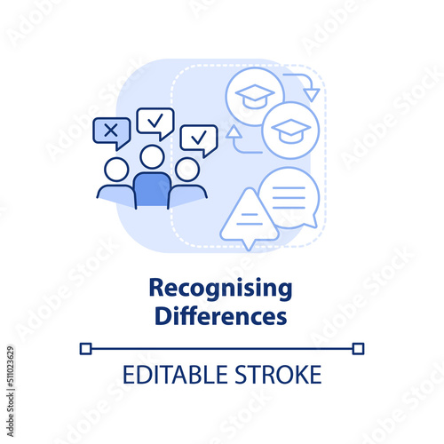 Recognising differences light blue concept icon. Personal approach. Learning abstract idea thin line illustration. Isolated outline drawing. Editable stroke. Arial, Myriad Pro-Bold fonts used