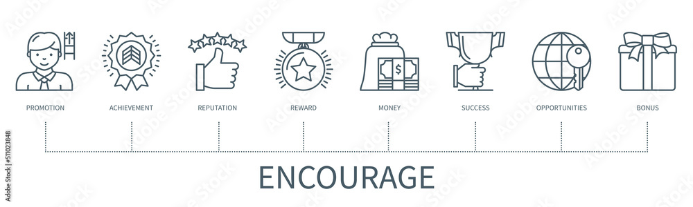 Encourage vector infographic in minimal outline style Encourage vector infographic in minimal outline style