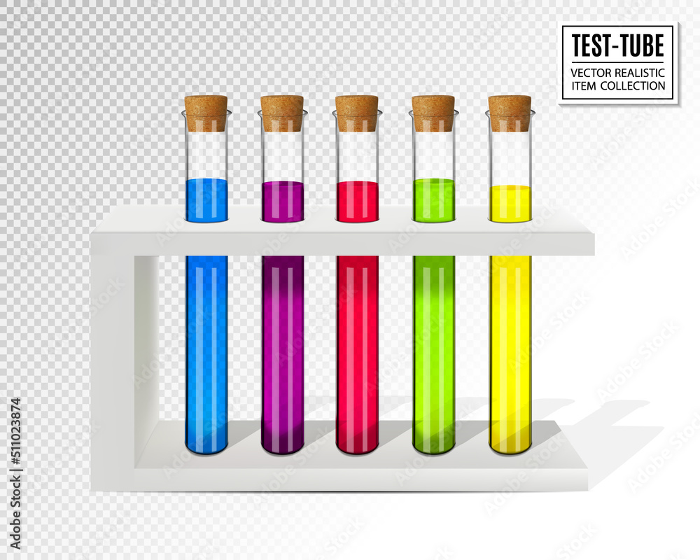 Vector set of transparent glass chemical laboratory test tubes with varicolored liquid isolated on transparent background Vector set of transparent glass chemical laboratory test tubes with varicolored liquid isolated on transparent background