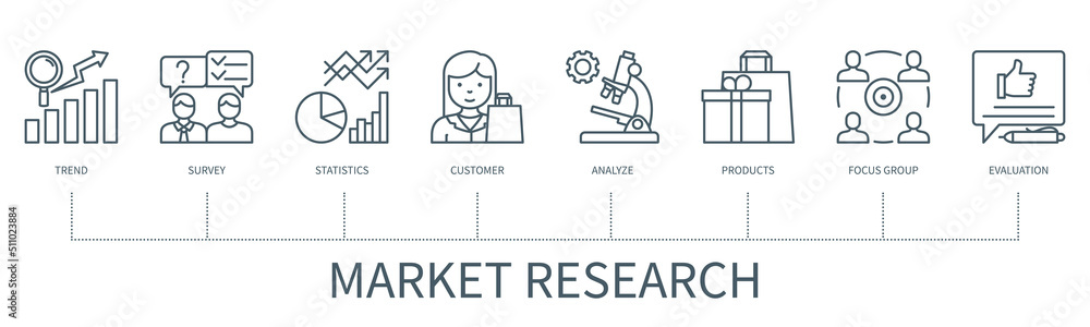 Market research vector infographic in minimal outline style