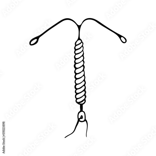 Hand drawn intrauterine device. Doodle object isolated on white background. Vector illustration.