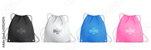 Colored Drawstring Bag Realistic Set